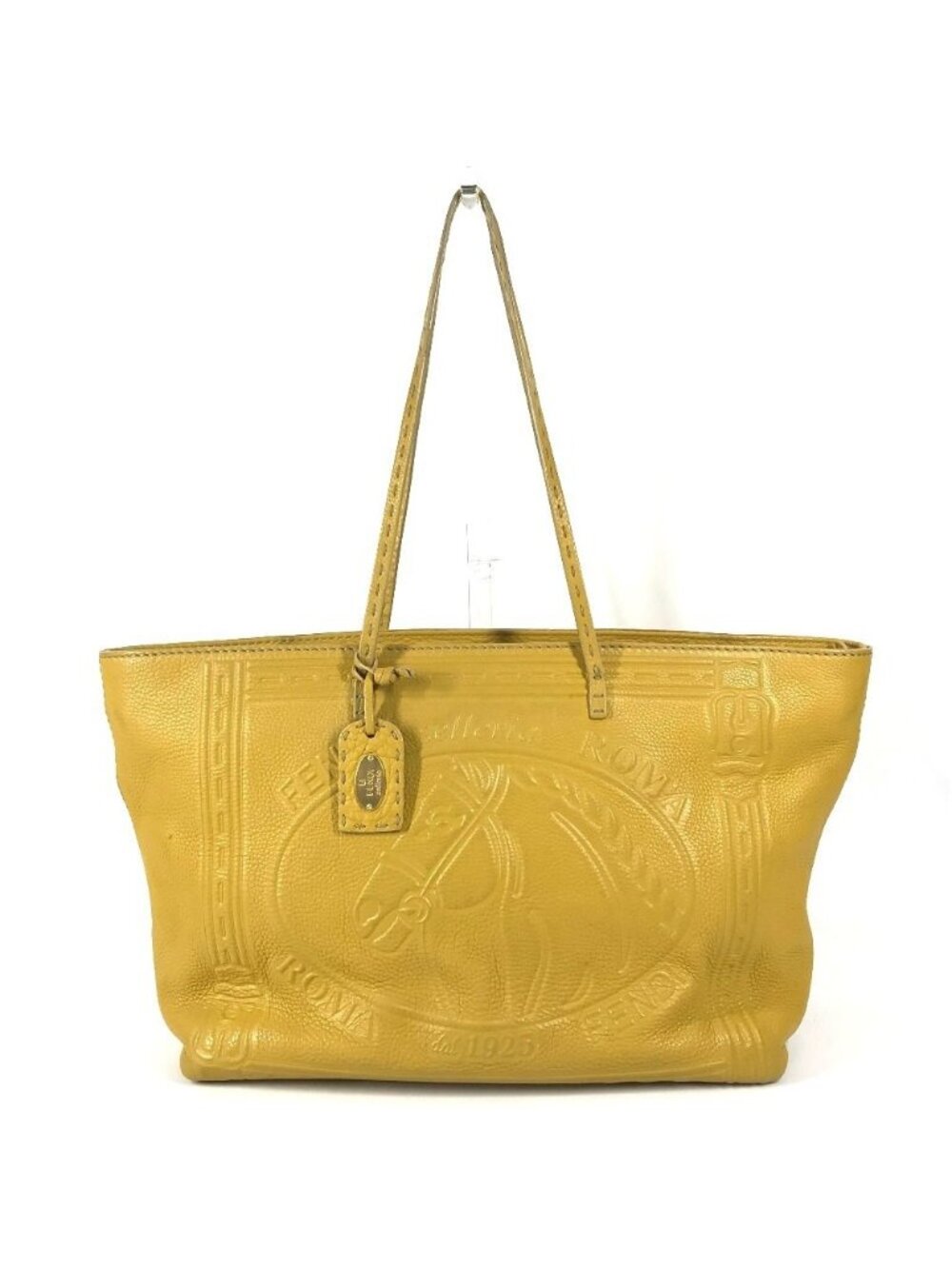 Fendi Shoulder Bag Selleria Logo Horse Pattern Leather Yellow